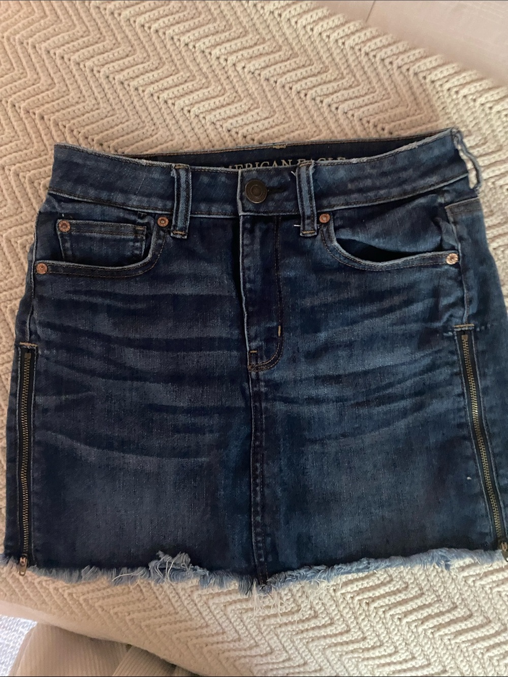 American Eagle Outfitters Indigo Denim Mini Skirt with Side Zippers